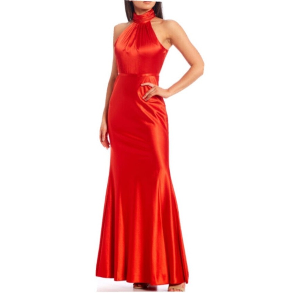 Calvin Klein NWT Elegant Long Dress SUNSET Satin Halter Gown SIZE 4 - Picture 1 of 9